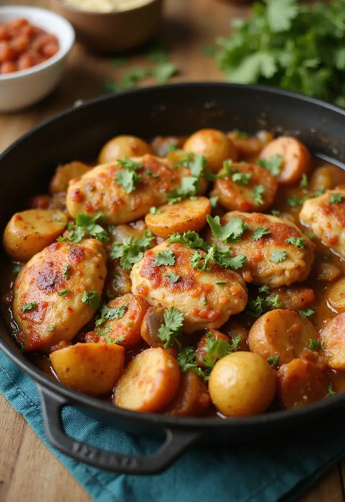 25 Mexican Chicken and Potato Recipes Full of Flavor - 19. Tangy Salsa Chicken and Potato Skillet