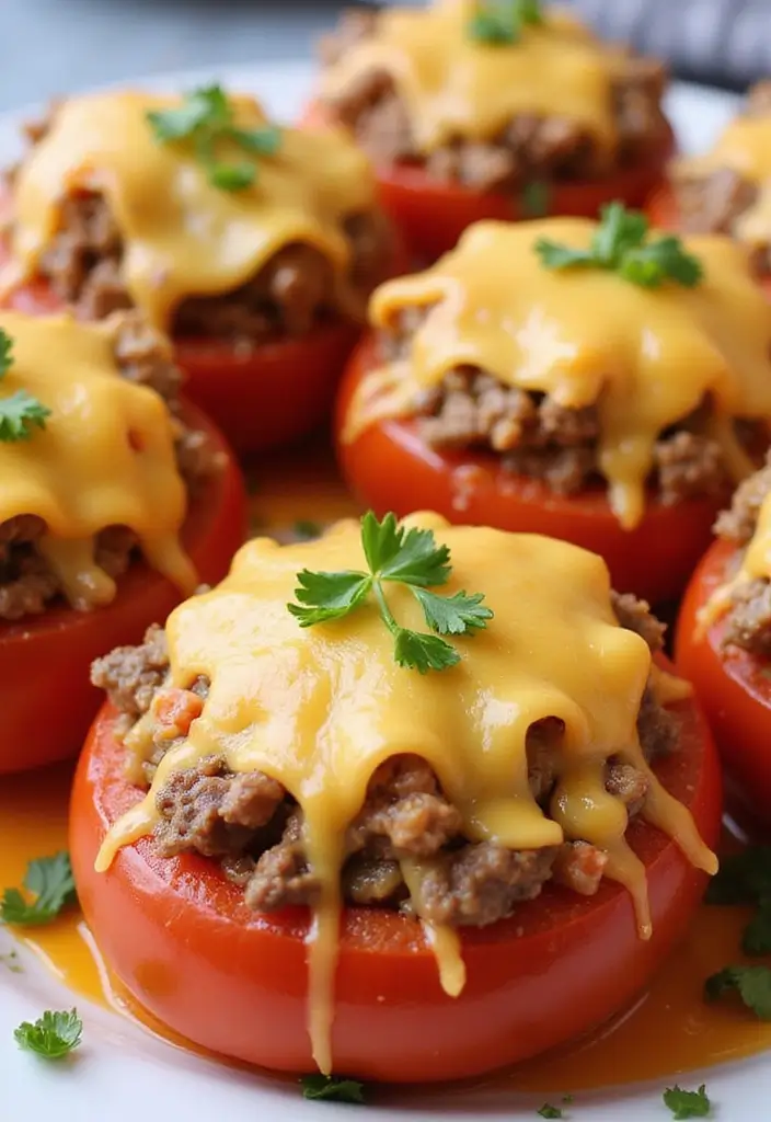 26 Healthy Ground Beef Mexican Recipes for Busy Nights - 20. Cheesy Beef and Rice Stuffed Tomatoes