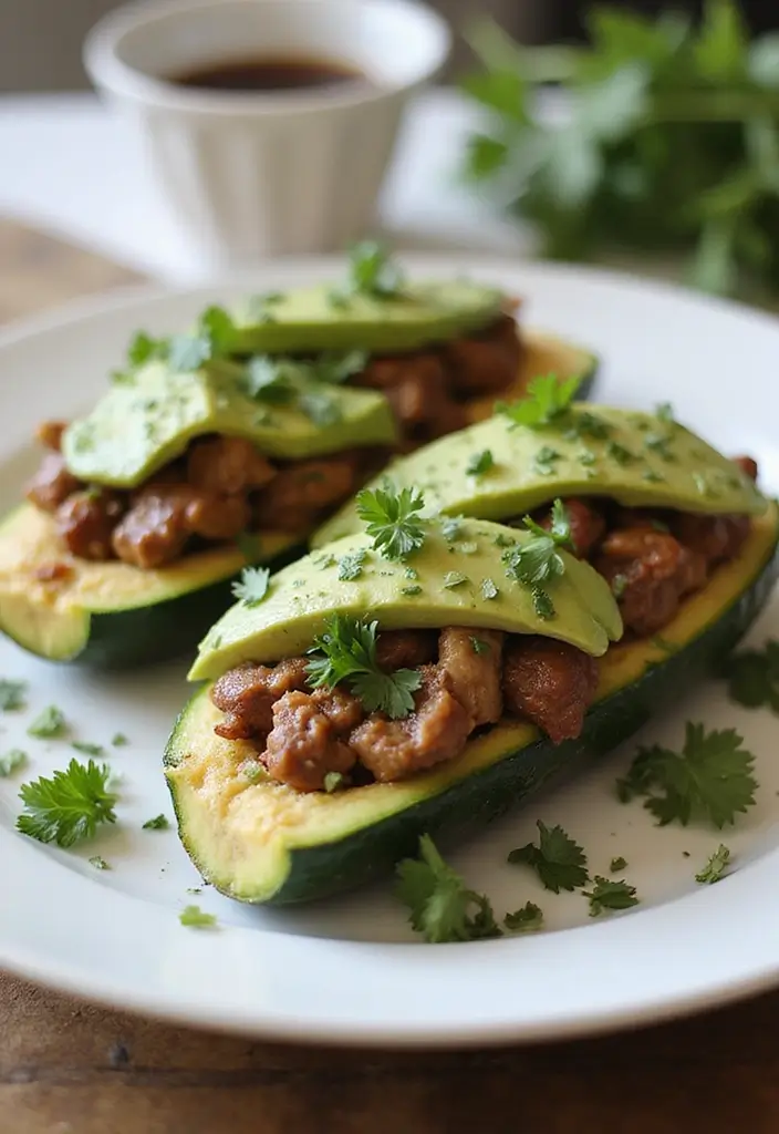 26 Healthy Ground Beef Mexican Recipes for Busy Nights - 24. Beef and Avocado Stuffed Zucchini