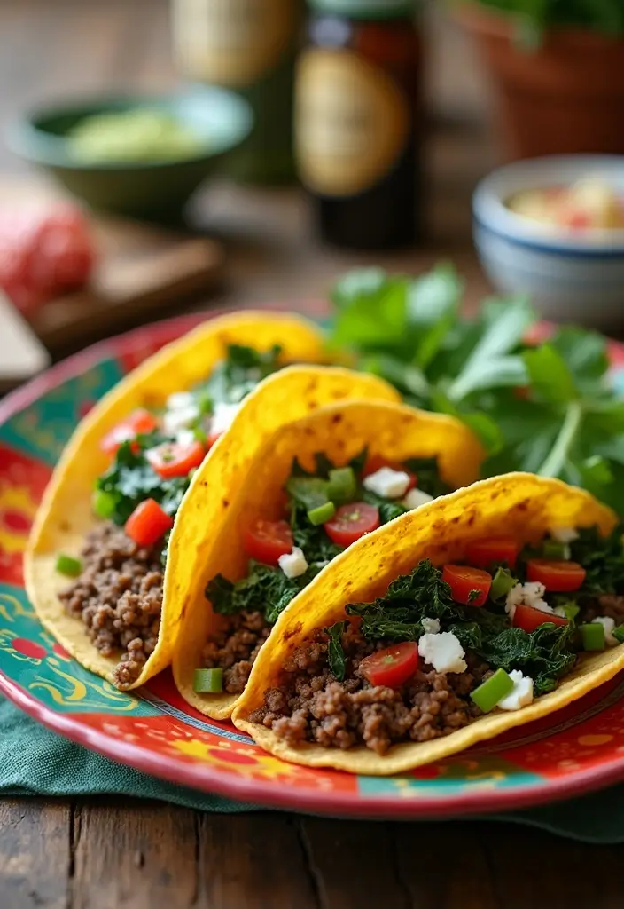 26 Healthy Ground Beef Mexican Recipes for Busy Nights - 25. Ground Beef and Spinach Tacos