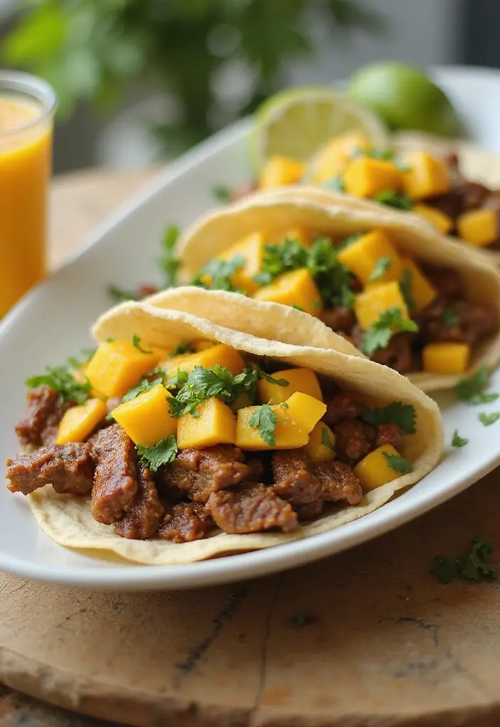26 Healthy Ground Beef Mexican Recipes for Busy Nights - 26. Beef and Mango Salsa Tacos