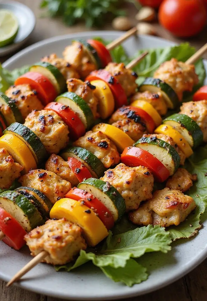 27 Healthy Mexican Chicken Recipes for the Week - 9. Chicken and Vegetable Skewers